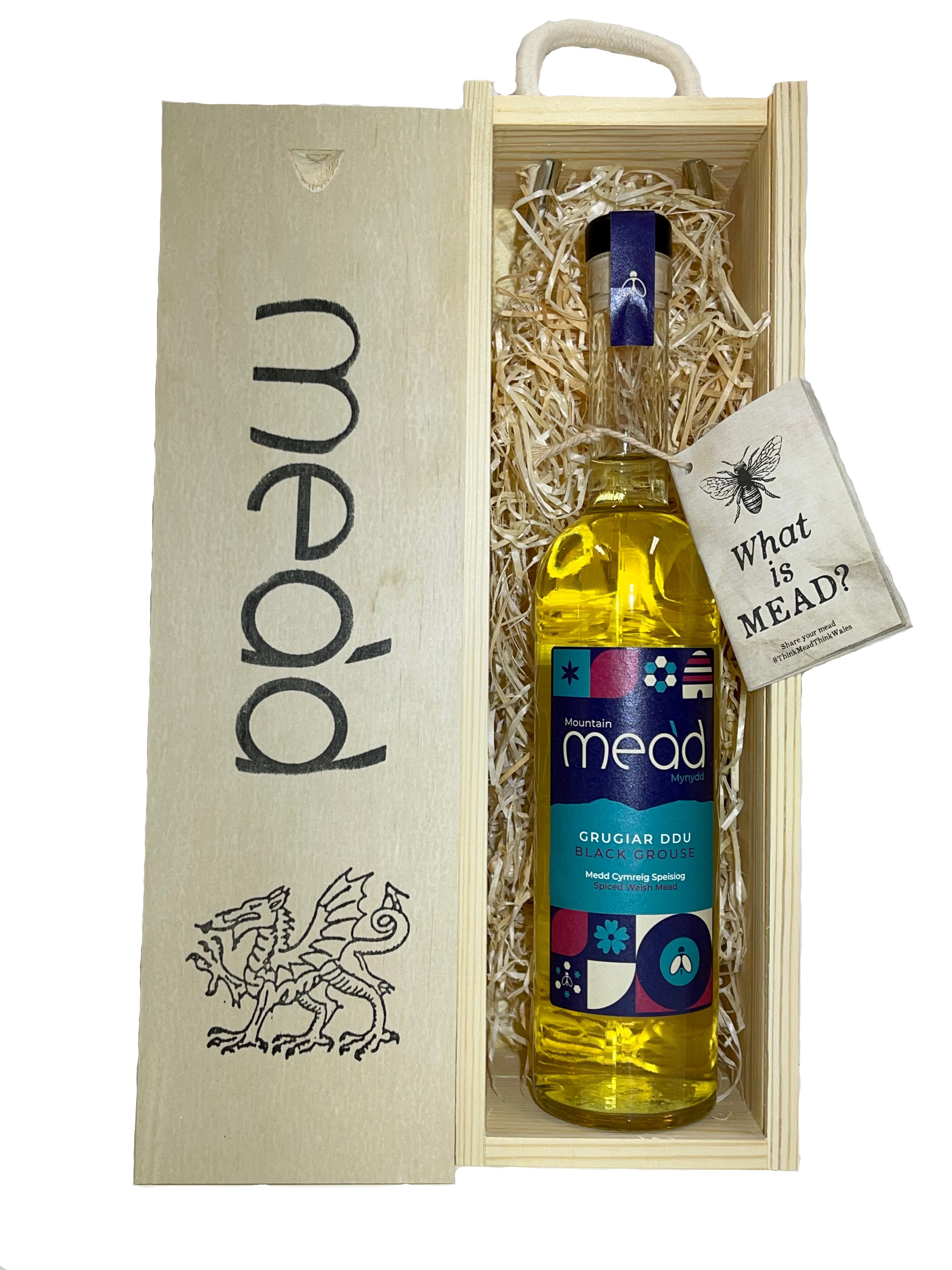 Spiced Welsh Mead in a Wooden Gift Box: Grugiar Ddu - Black Grouse 500ml
