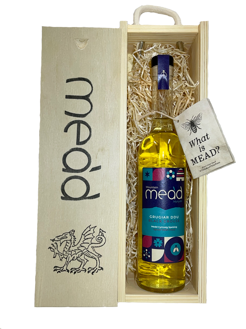 Spiced Welsh Mead in a Wooden Gift Box: Grugiar Ddu - Black Grouse 500ml