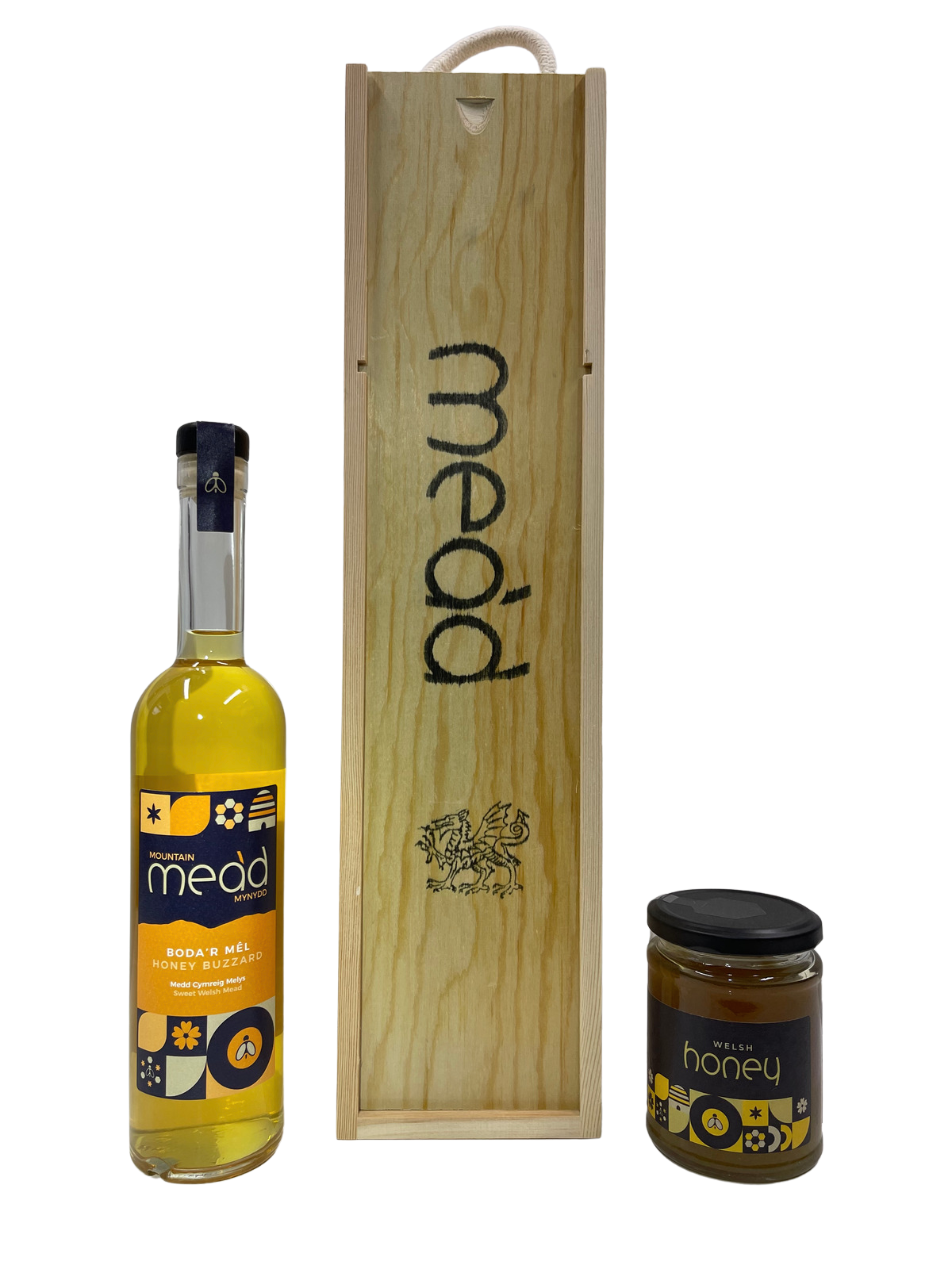 Sweet Mead in a Gift Box with Jar of Welsh Honey:  Boda’r Mêl - Honey Buzzard 500ml