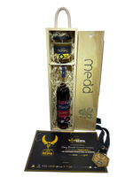 Cherry mead in gift box with honey and award